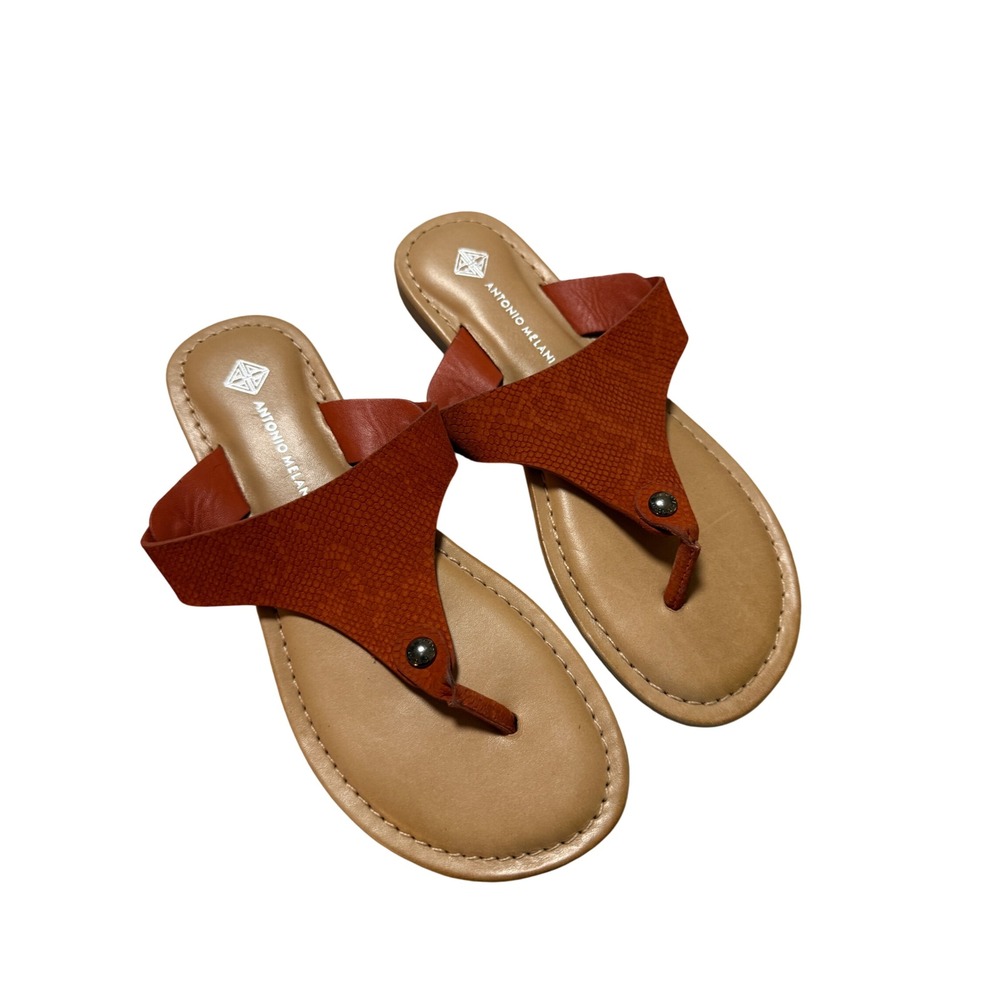 Antonio Melani Lennore Rust Red Size 6 leather flat thong sandals faux snake